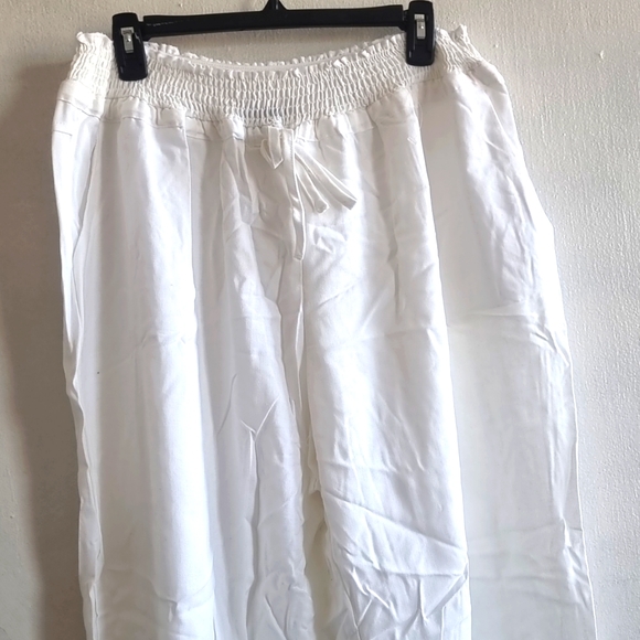 Plus Size Linen Drawstring Wide Leg HIGHWAIST Full Length Pockets Pant - Picture 4 of 7